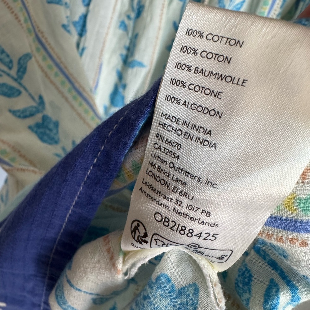 Free People Santorini Print Puff Sleeve Empire Waist Long Cotton Tunic Top NEW L - Picture 10 of 12